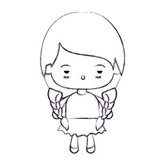 blurred thin silhouette of kawaii little girl with braided hair and facial expression depressed vector illustration