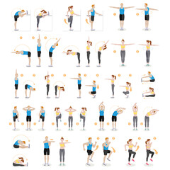 Fototapeta na wymiar Man and woman workout fitness, aerobic and exercises. Vector illustrations.