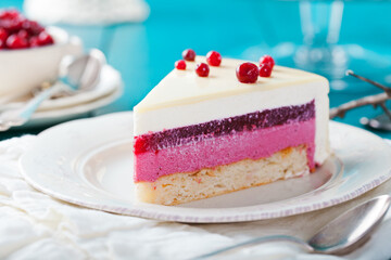 Cranberry, bilberry, raspberry tart, mousse cake.