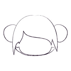 blurred thin silhouette of faceless head of little girl with double buns hairstyle vector illustration