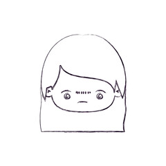 blurred thin silhouette of kawaii head little girl with straight hair and facial expression bored vector illustration