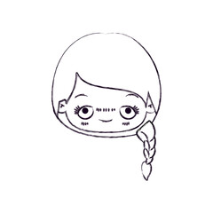 blurred thin silhouette of kawaii head cute little girl with braided hair and embarrassed facial expression vector illustration