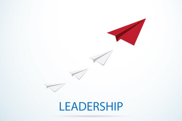red paper plane lead white paper plane, leadership and business concept