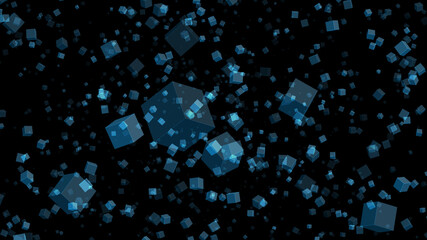 Abstract background with square particles, luminous background with squares, Rain Square, Blue motion abstract background with animated squares and particles