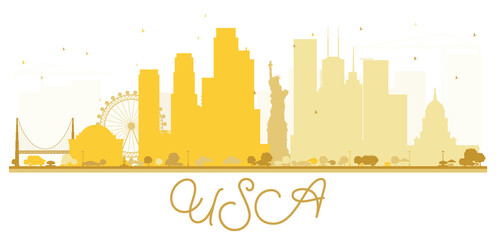 USA City skyline golden silhouette.