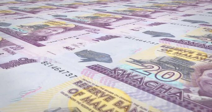 Banknotes of twenty malawian kwacha of Malawi rolling, cash money, loop
