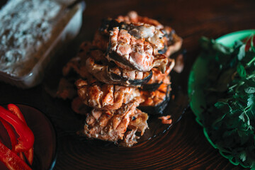 Grill salmon on a plate