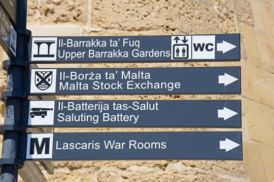 Places of interest sign in Castille Square, Valletta, Malta.