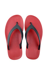 red rubber flip flops on a white background