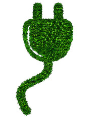 cable plug, used by green leafs on white background