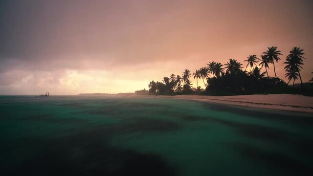 Punta Cana, Dominican Republic at sunset. Rain on the beach. Video

