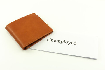 Brown wallet with unemployed on a white background