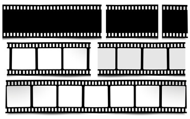 Film, movie, photo, filmstrip on white in black and white colors