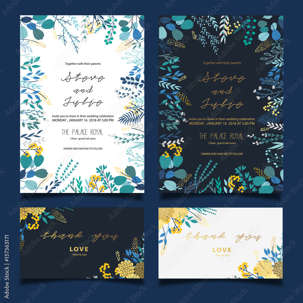 Wall mural wedding invitation card with  flower Templates - Wall murals