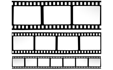 Film, movie, photo, filmstrip on white in black and white colors