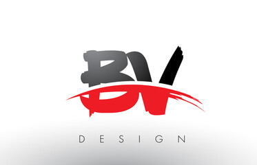 BV B V Brush Logo Letters with Red and Black Swoosh Brush Front