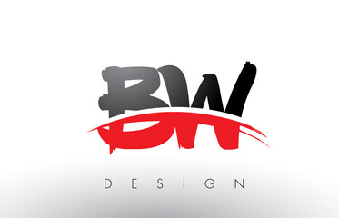BW B W Brush Logo Letters with Red and Black Swoosh Brush Front