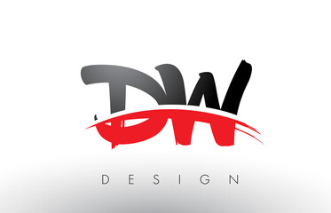 DW D W Brush Logo Letters with Red and Black Swoosh Brush Front