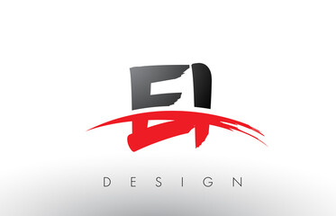 EI E I Brush Logo Letters with Red and Black Swoosh Brush Front