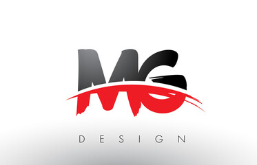 MG M G Brush Logo Letters with Red and Black Swoosh Brush Front - obrazy, fototapety, plakaty