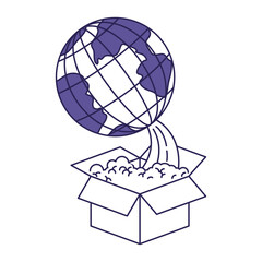 purple line contour of earth globe coming out of the box vector illustration