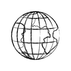 monochrome blurred silhouette of earth globe with meridians and parallels vector illustration