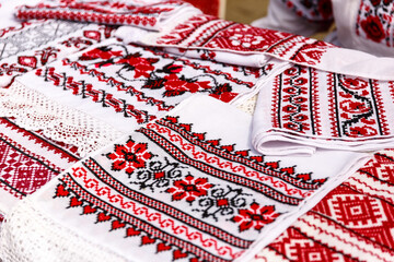 Embroidered towels and handkerchiefs with Belarusian national ornament