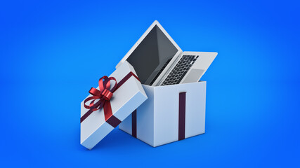 laptop computer. Gift box concept. 3D rendering