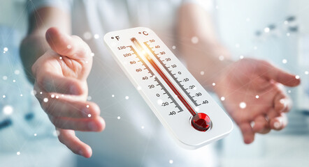 Businessman checking the temperature rise 3D rendering