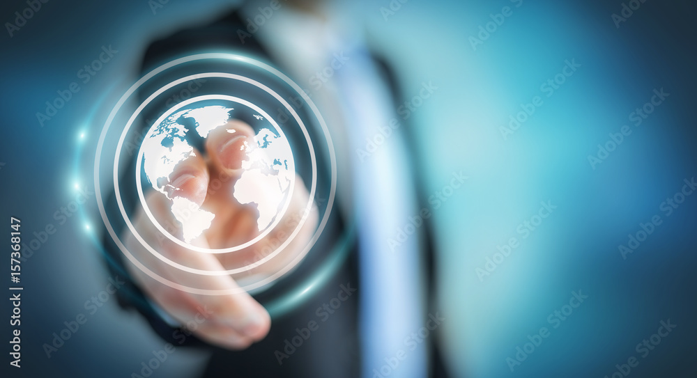 Wall mural businessman using web interface to surf on internet 3d rendering
