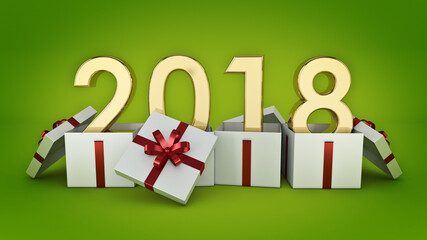 Gift box New Year 2018. 3d rendering