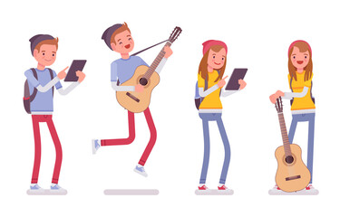 Teenager boy and girl in different fun situations