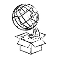 monochrome blurred silhouette of earth globe coming out of the box vector illustration
