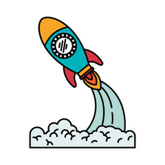 colorful silhouette of pace rocket launch vector illustration