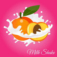 Splash of milk, caused by falling into a peach. Isolated on a pink background.