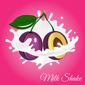 Splash of milk, caused by falling into a plum. Isolated on a pink background.