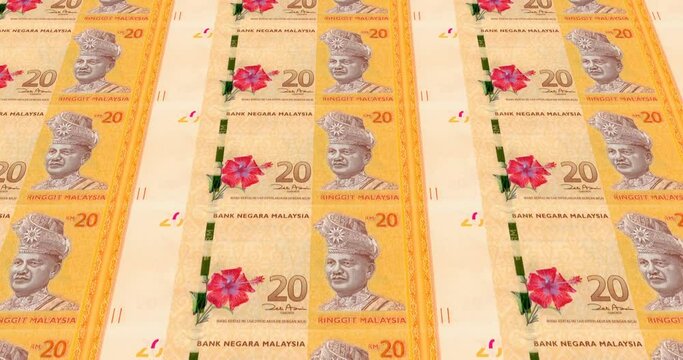 Banknotes of twenty malaysian ringgit of Malaysia, cash money, loop