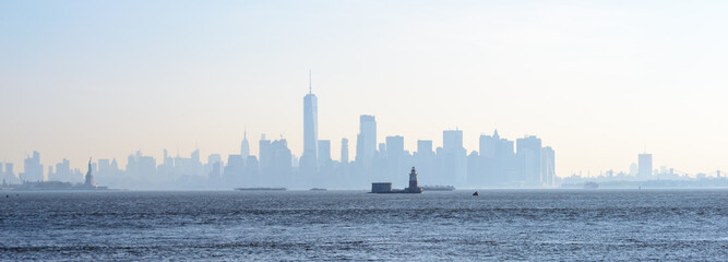Skyline of New York City in the morning fog