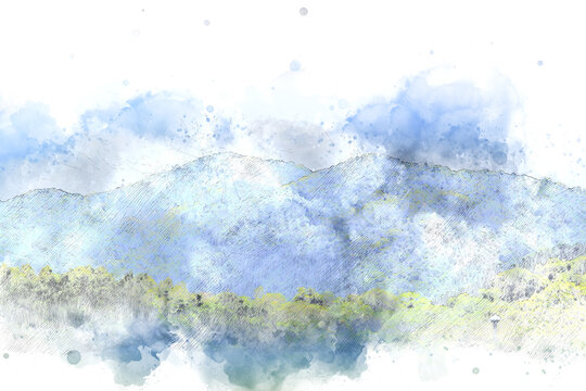 Abstract Mountain watercolor background.