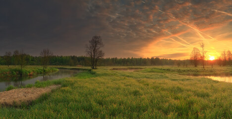 Fototapeta premium Vivid sunrise over meadow