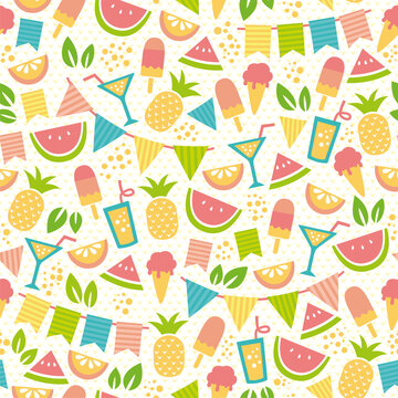 seamless pattern for summer with ice creams and fruit 