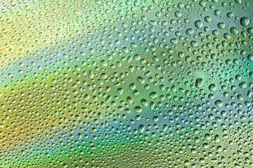 Closeup of water drops on glass surface