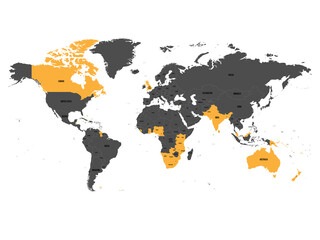 Member states of the British Commonwealth orange highlighted in the world map. Vector illustration.