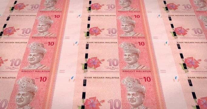 Banknotes of ten malaysian ringgit of Malaysia, cash money, loop