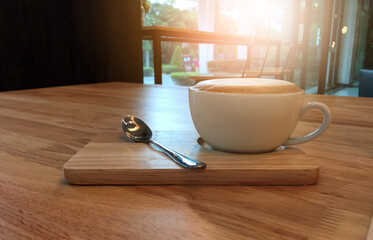 Hot cappuccino coffee in coffee shop