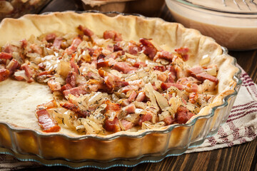 Making stuffing while preparing a traditional quiche