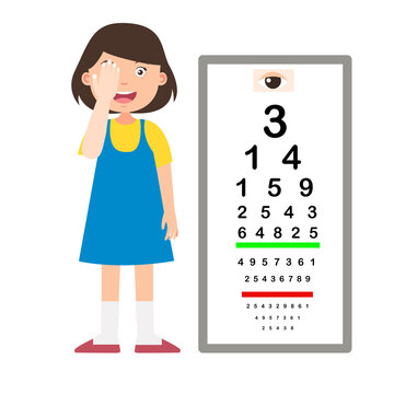 Girl with eye chart test diagnostic  illustration