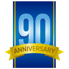 Naklejka na ściany i meble Vector label for 90th anniversary with large digits on blue background