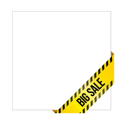 Yellow caution tape with words 'Big Sale', corner label 