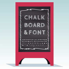  Advertising Street Sandwich Stand with chalkboard and chalk font.